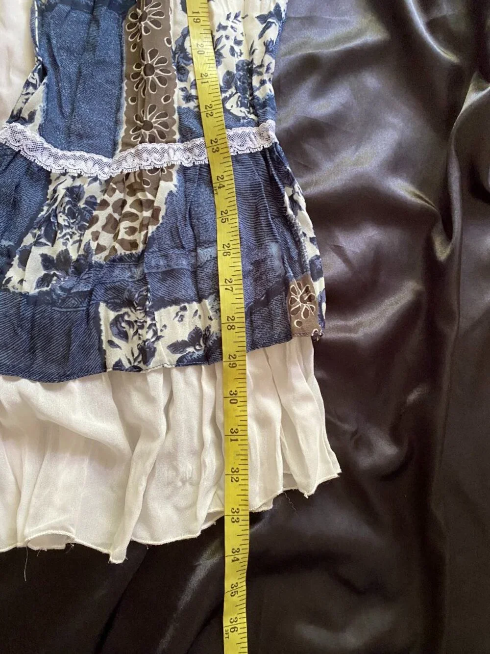 Vintage y2k Denim Leopard Lace Patchwork Laceup Boho Western Fairy Skirt Size 6 - Picture 6 of 8